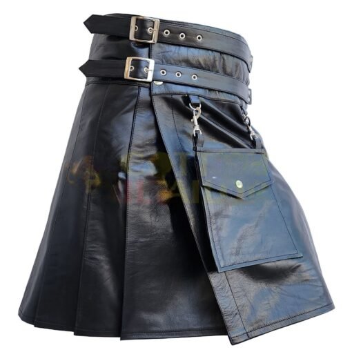 Kilt For Men Black Cow Leather