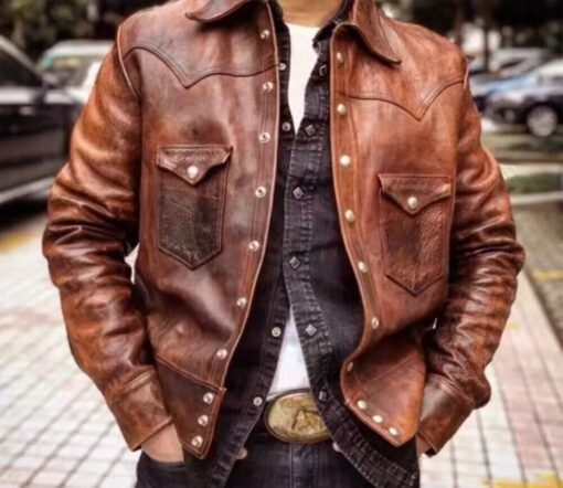 Vinate style dark brown leather jacket