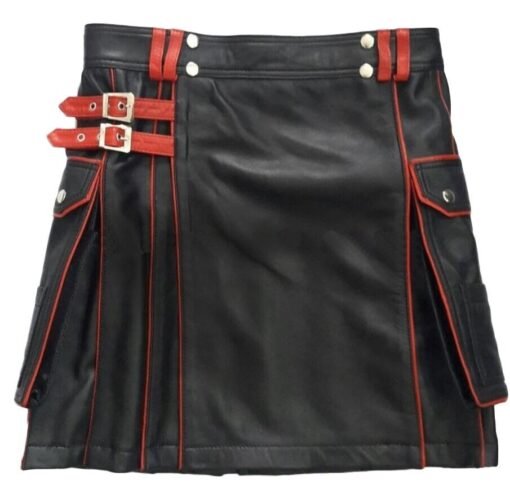 Halloween Costume black leather kilt with red lines