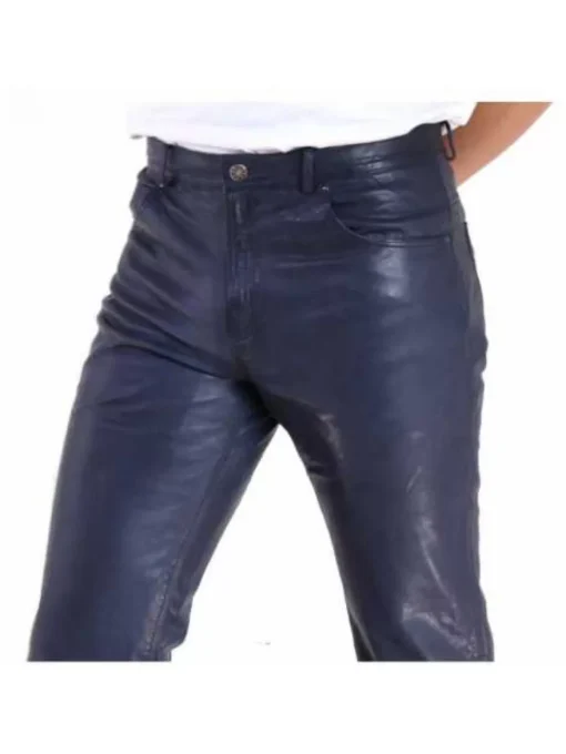 Jeans style blue leather pent