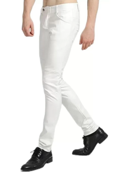 Men's Stylish Attire Real Lambskin White Leather Trousers Pants