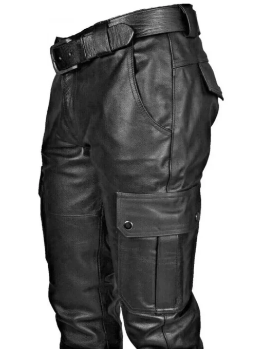 Lambskin Black Leather Cargo Pants