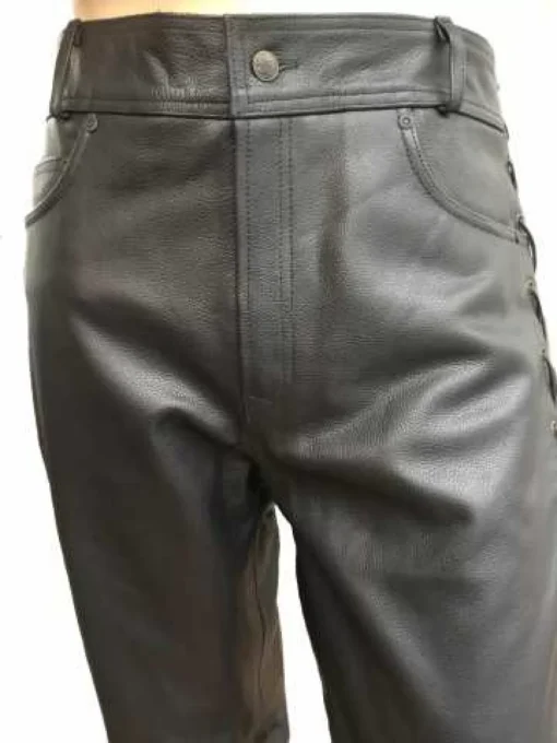 Leather Jeans for Men with Side Lace