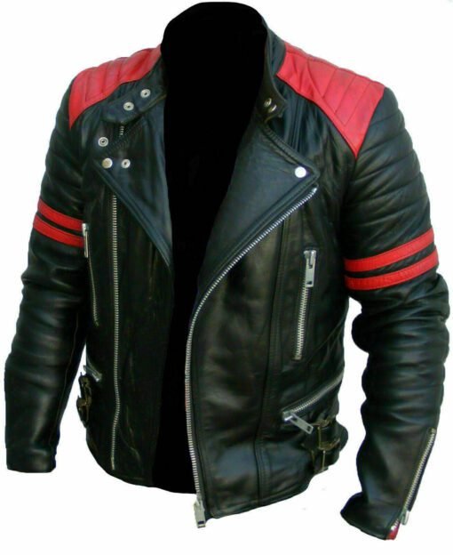 Black and red leather jacket with zipper
