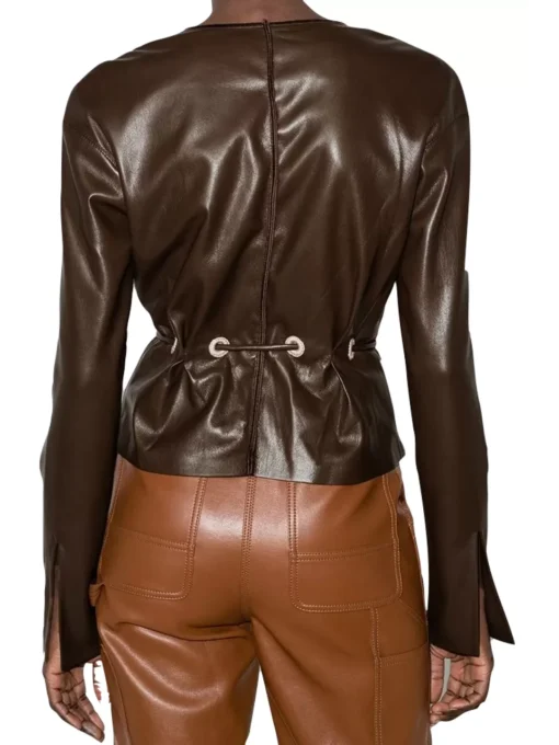 Brown Leather Women's Long Sleeve Top