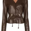 Brown Leather Women's Long Sleeve Top