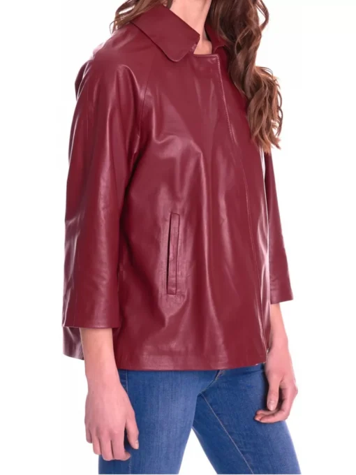 Maroon Collar style Leather Women's Fashion Tops
