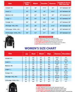 woolen coat size chart