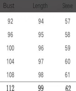 Longcoat size chart